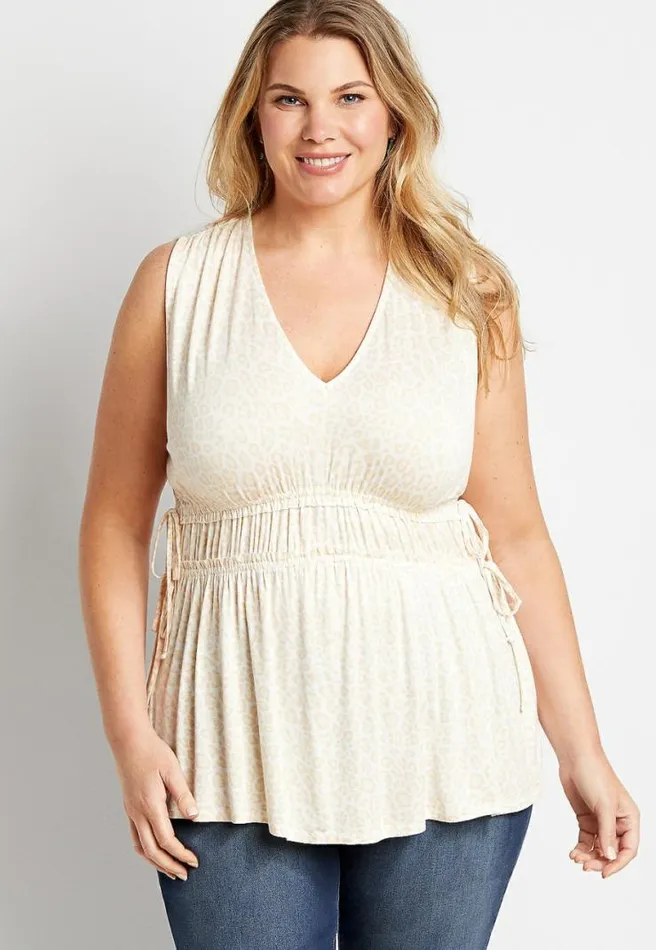 Plus Size White Leopard V Neck Tie Waist Tank Top Women Maurices Plus Tops