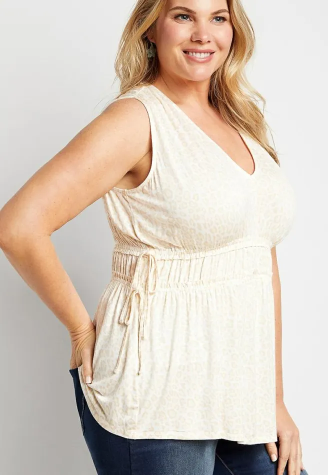 Plus Size White Leopard V Neck Tie Waist Tank Top Women Maurices Plus Tops