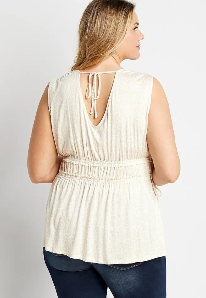 Plus Size White Leopard V Neck Tie Waist Tank Top Women Maurices Plus Tops