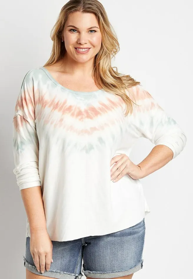 Plus Size White Tie Dye Pullover Women Maurices Plus Tops