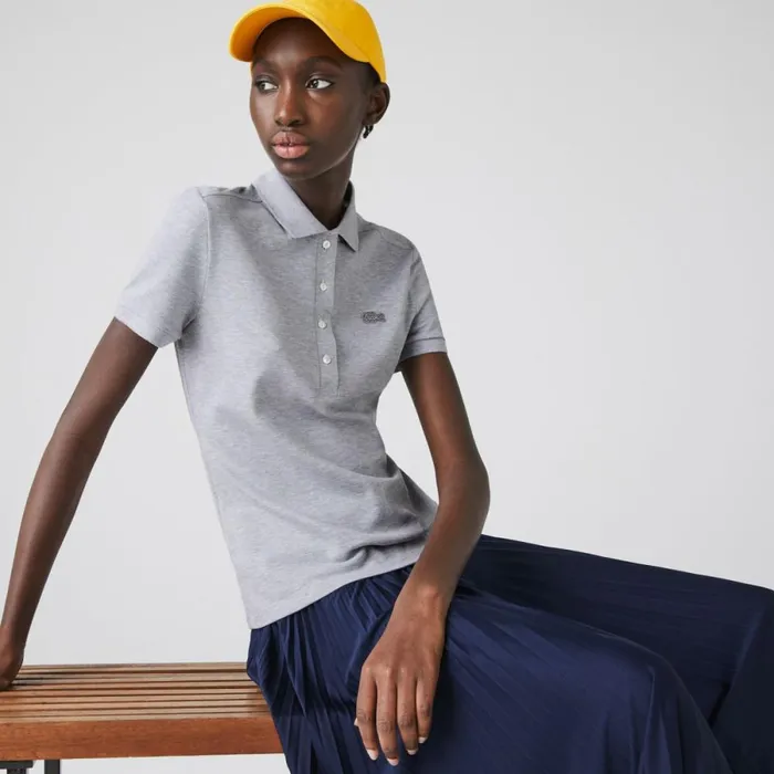 Polos Women Lacoste Women039s L12D Slim Fit Stretch Mini Piqu Polo Grey Chine Cca