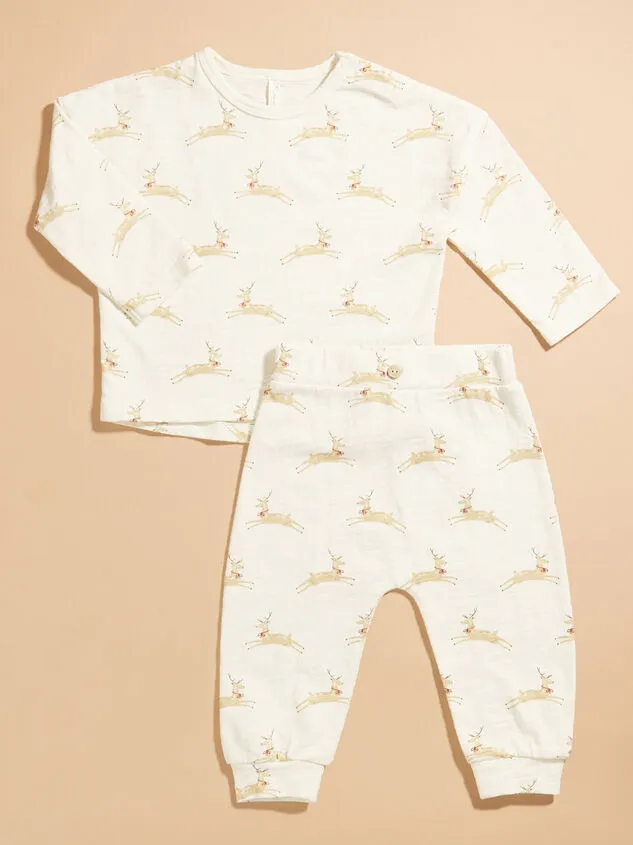 Prancing Reindeer Top And Pants Set By Rylee Cru Ivory Boy Altar039d State Playwear