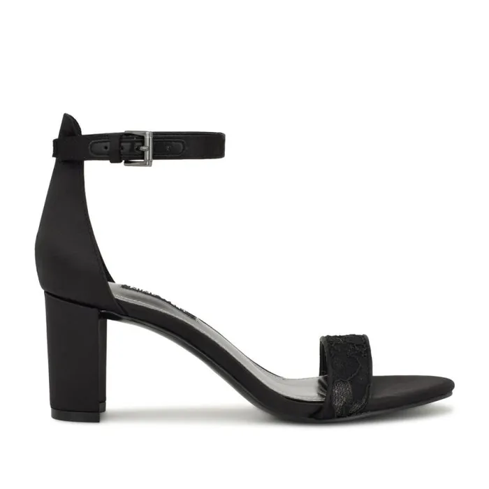 Pruce Ankle Strap Block Heel Sandals Black Lace Women Nine West Heels