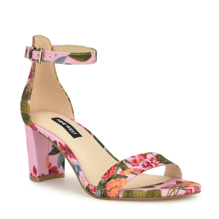 Pruce Ankle Strap Block Heel Sandals Pink Floral Women Nine West Sandals Pruce Ankle Strap Block Heel Sandals Pink Floral Women Nine West Sandals