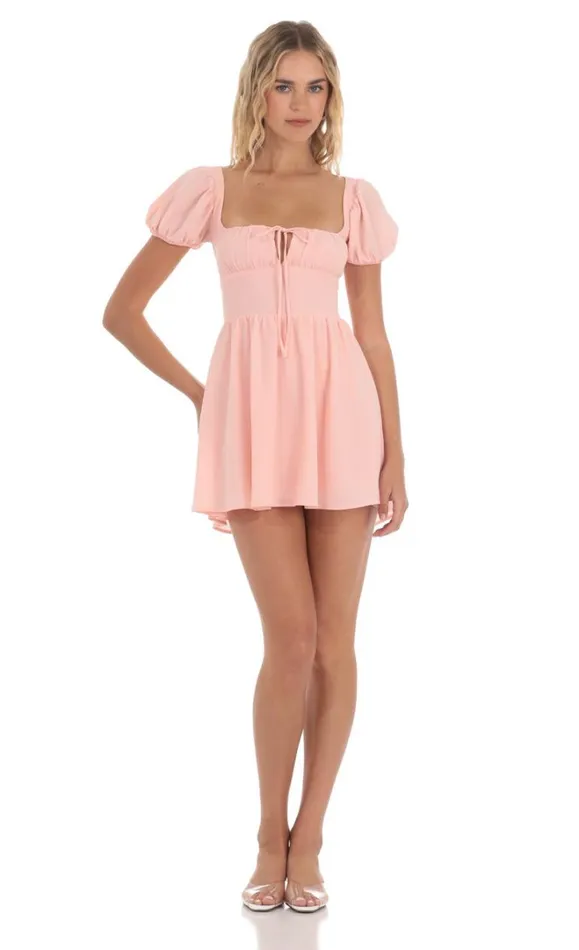 Puff Sleeve Mini Dress Pink Women LUCY IN THE SKY Mini Dresses