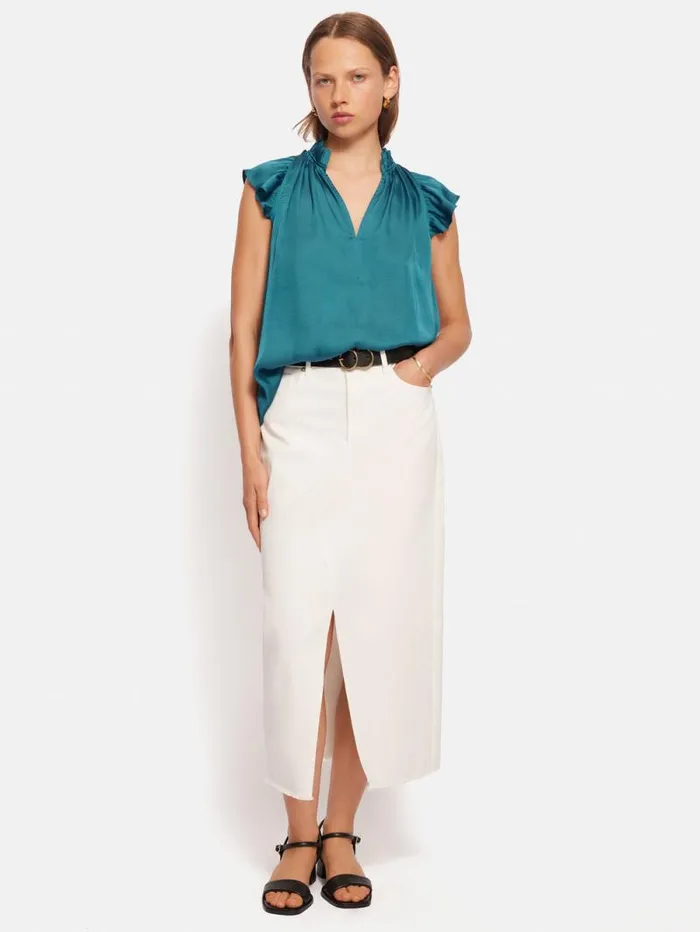 Recycled Satin Frill Neck Top Blue Women Jigsaw Shirts and Tops