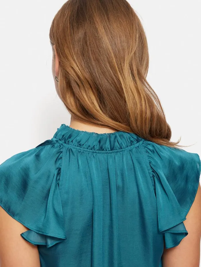 Recycled Satin Frill Neck Top Blue Women Jigsaw Shirts and Tops