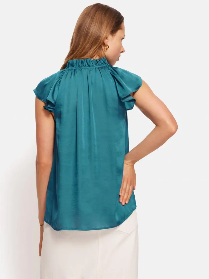 Recycled Satin Frill Neck Top Blue Women Jigsaw Shirts and Tops