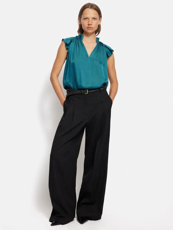 Recycled Satin Frill Neck Top Blue Women Jigsaw Shirts and Tops