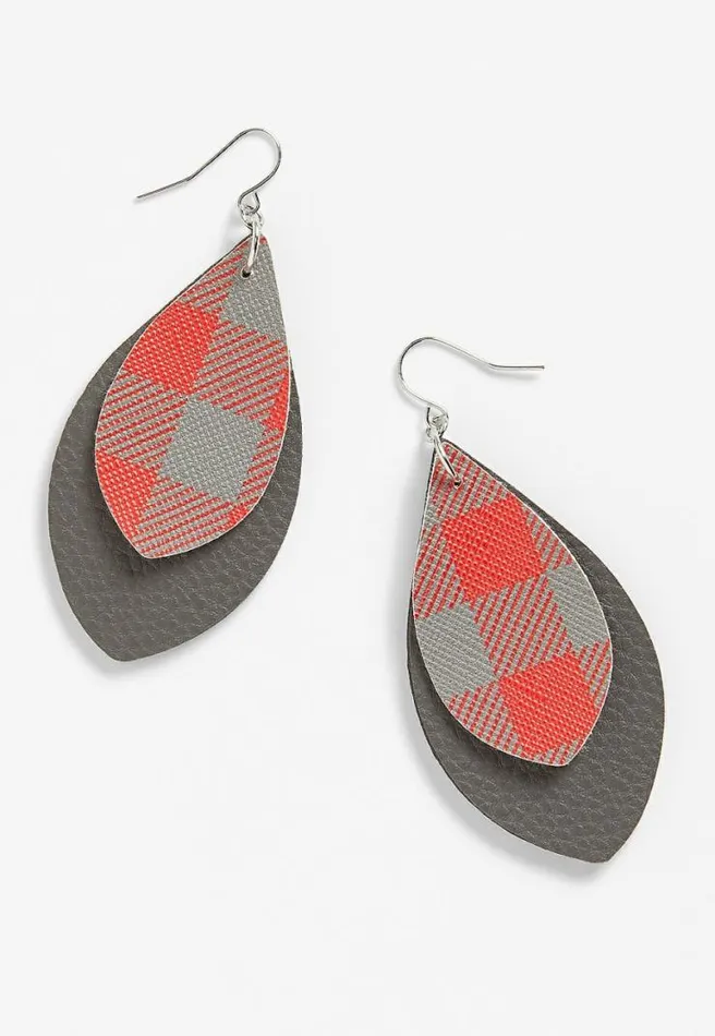 Red And Gray Plaid Teardrop Earrings Women Maurices Jewelry