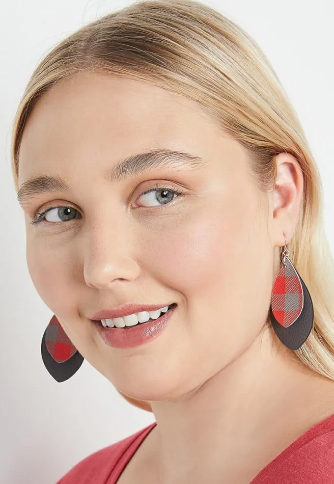 Red And Gray Plaid Teardrop Earrings Women Maurices Jewelry