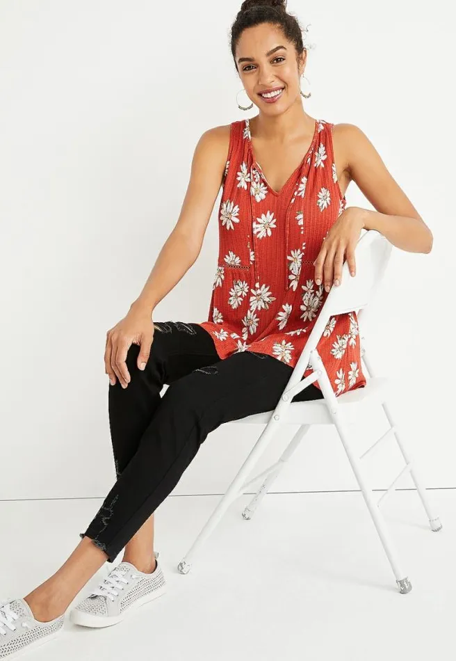 Red Daisy Tunic Tank Top Women Maurices Tops