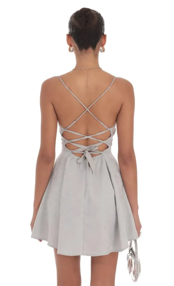 Rhinestone Jacquard Aline Dress Grey Women LUCY IN THE SKY Mini Dresses Rhinestone Jacquard Aline Dress Grey Women LUCY IN THE SKY Mini Dresses