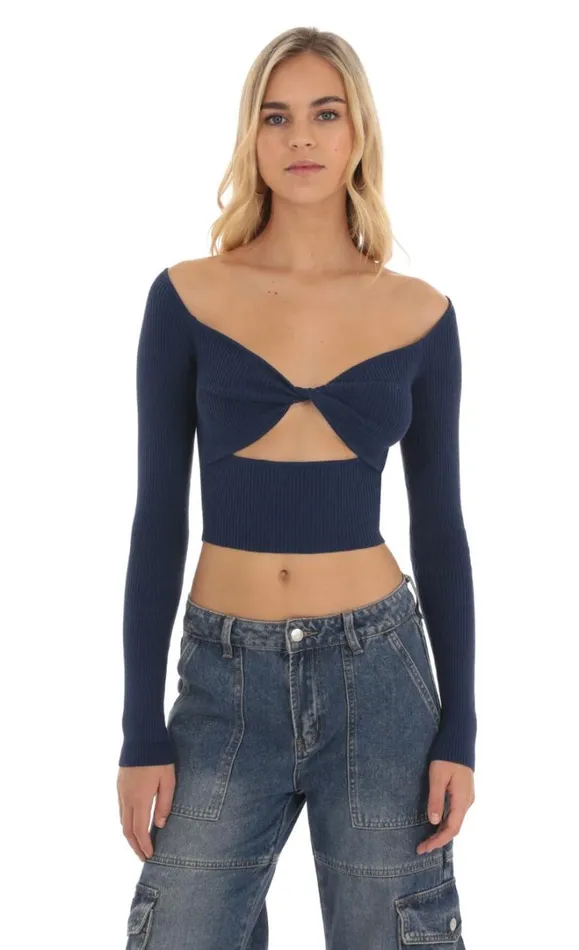 Ribbed Cutout Top Navy Women LUCY IN THE SKY Tops