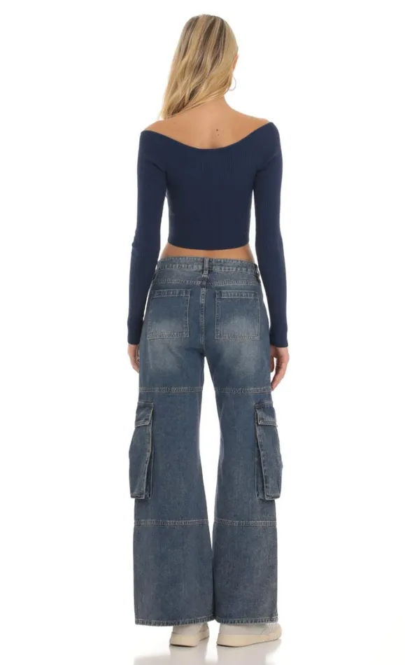 Ribbed Cutout Top Navy Women LUCY IN THE SKY Tops