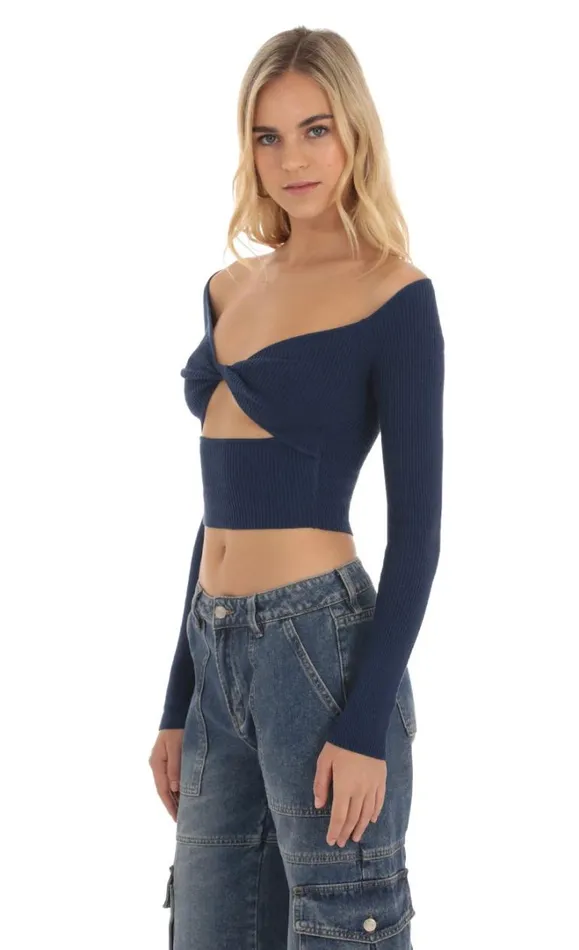Ribbed Cutout Top Navy Women LUCY IN THE SKY Tops