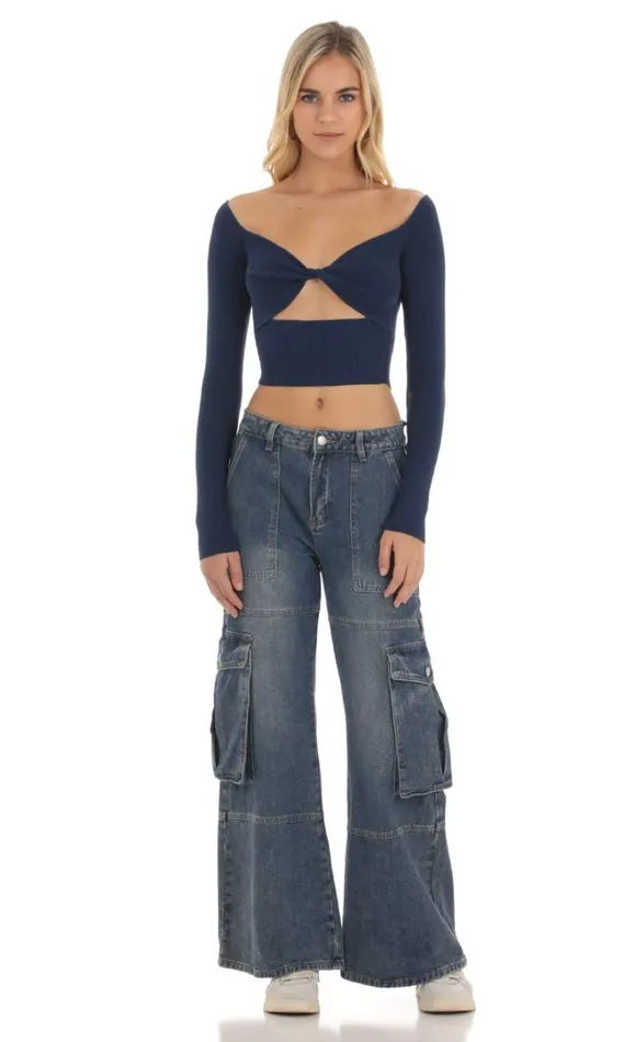 Ribbed Cutout Top Navy Women LUCY IN THE SKY Tops