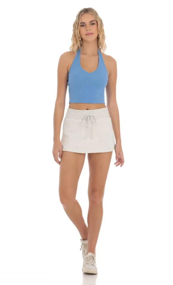 Ribbed Halter Top Blue Women LUCY IN THE SKY Tops Ribbed Halter Top Blue Women LUCY IN THE SKY Tops
