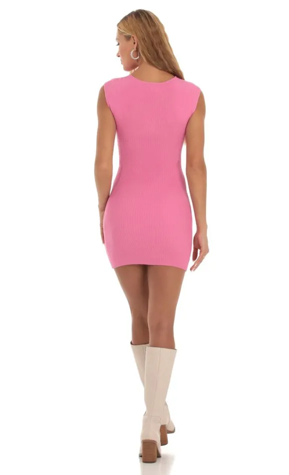 Ribbed Knit Cutout Dress Pink Women LUCY IN THE SKY Mini Dresses Ribbed Knit Cutout Dress Pink Women LUCY IN THE SKY Mini Dresses