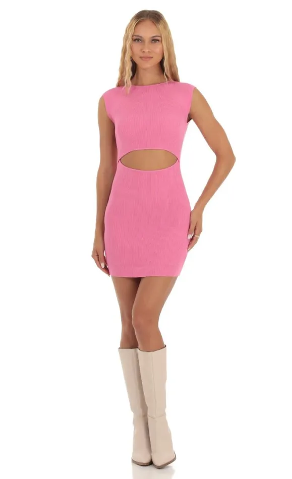 Ribbed Knit Cutout Dress Pink Women LUCY IN THE SKY Mini Dresses Ribbed Knit Cutout Dress Pink Women LUCY IN THE SKY Mini Dresses