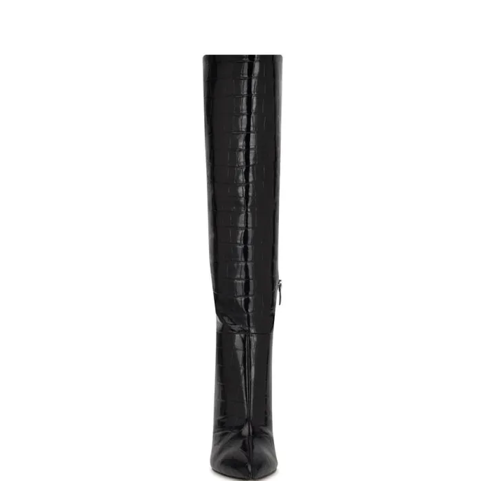 Richy Wide Calf Heeled Boots Black Croco Women Nine West Boots and Booties Richy Wide Calf Heeled Boots Black Croco Women Nine West Boots and Booties