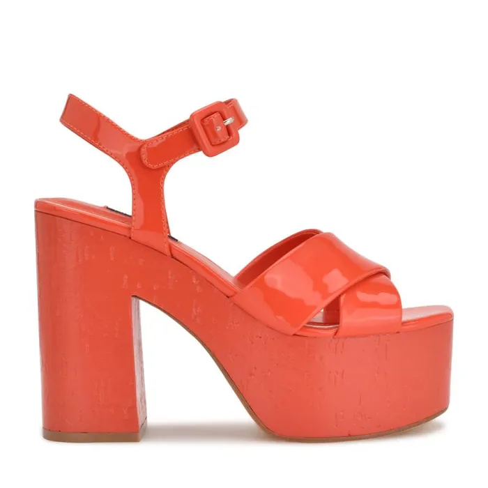 Rilay Platform Sandals Orange Patent Women Nine West Sandals