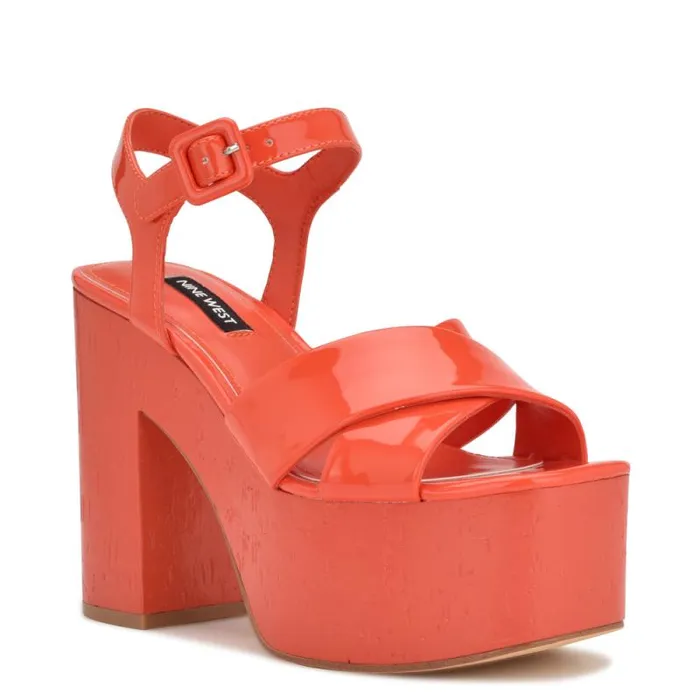Rilay Platform Sandals Orange Patent Women Nine West Sandals Rilay Platform Sandals Orange Patent Women Nine West Sandals