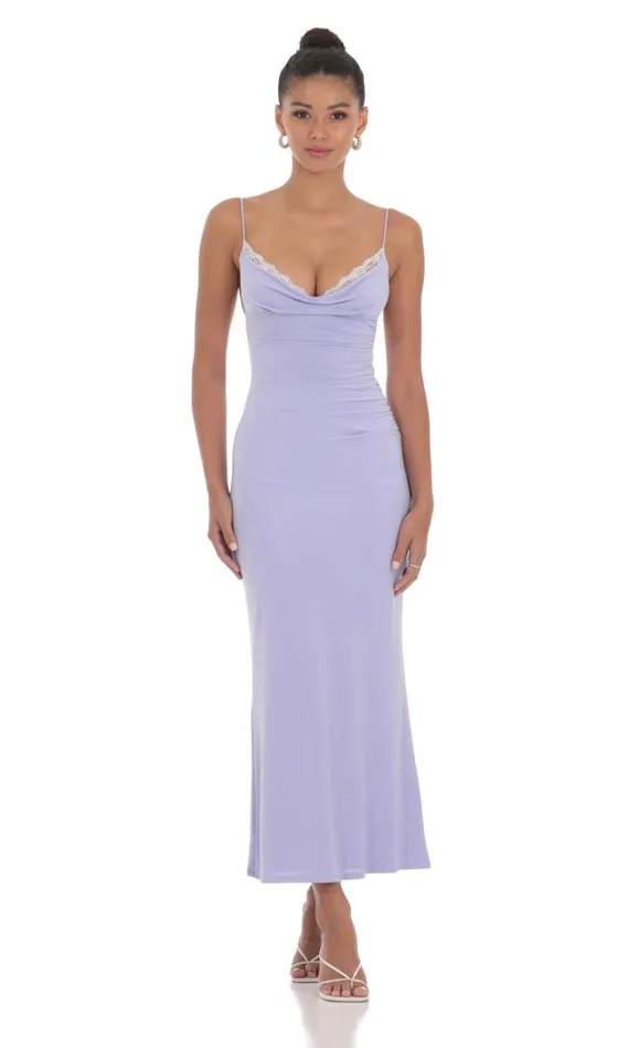 Ruched Cowl Neck Maxi Dress Periwinkle Women LUCY IN THE SKY Maxi Dresses