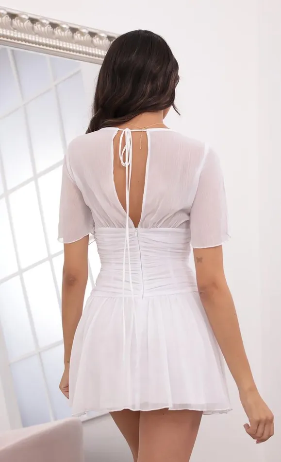 Ruched Waist Dress White Women LUCY IN THE SKY Mini Dresses Ruched Waist Dress White Women LUCY IN THE SKY Mini Dresses