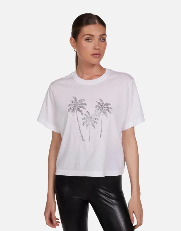 Rue Crystal Palm Trees White Women Lauren Moshi Short Sleeve