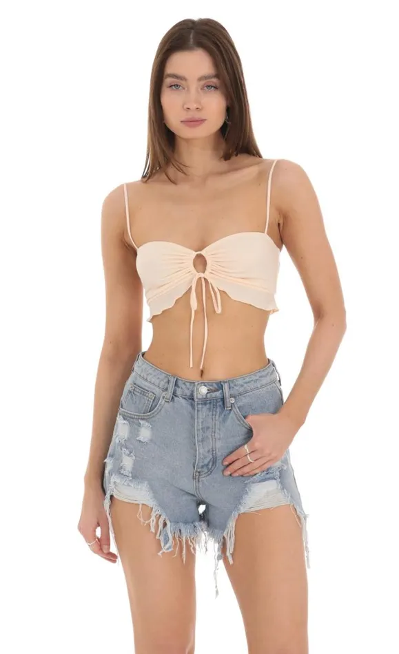 Ruffle Crop Top Light Peach Women LUCY IN THE SKY Tops