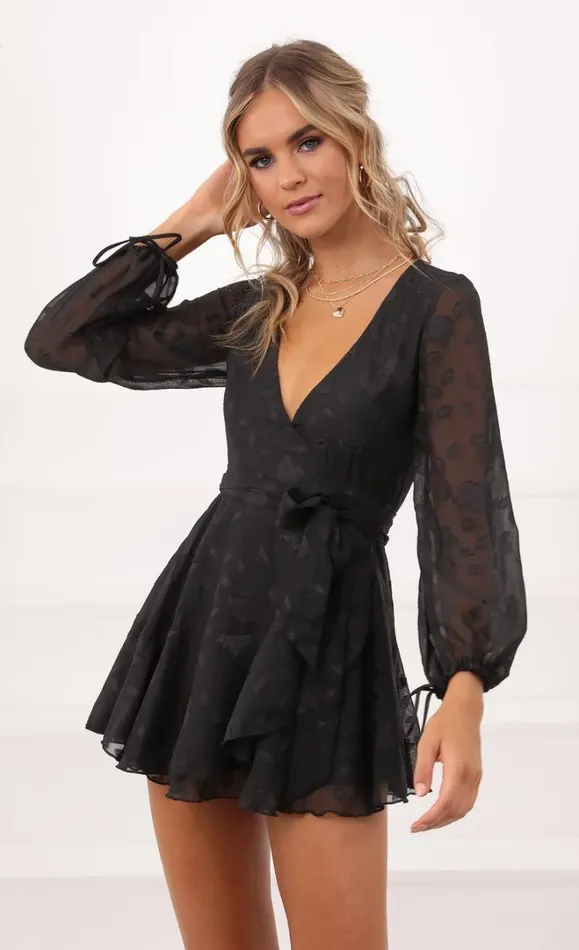 Ruffle Wrap Dress Black Floral Women LUCY IN THE SKY Mini Dresses Ruffle Wrap Dress Black Floral Women LUCY IN THE SKY Mini Dresses