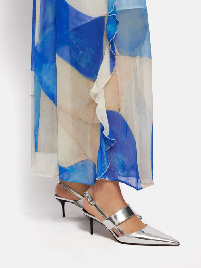 Russo Kitten Heel Silver Women Jigsaw Leather
