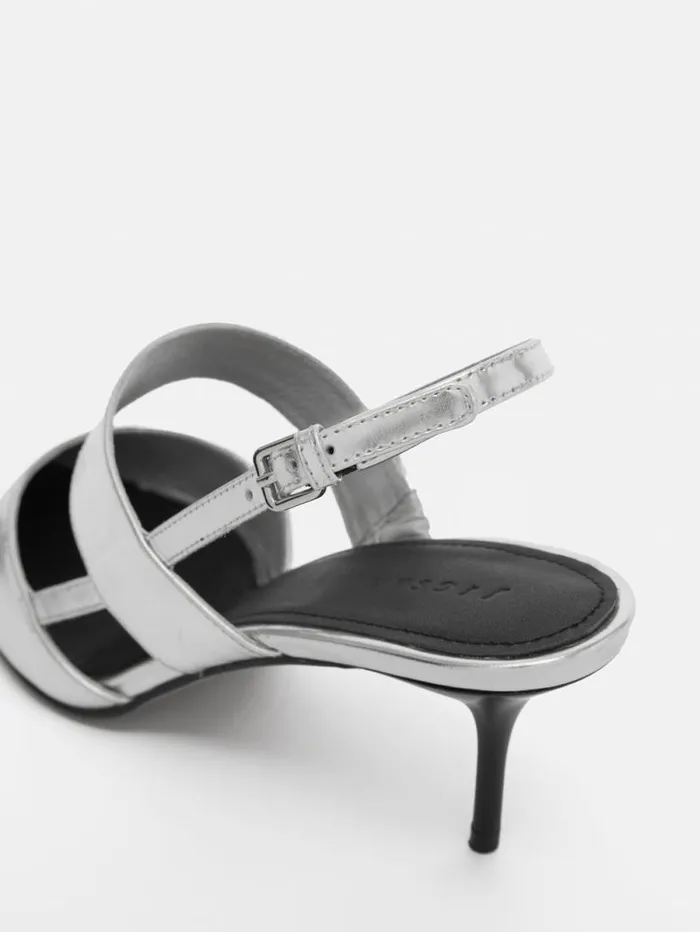 Russo Kitten Heel Silver Women Jigsaw Leather
