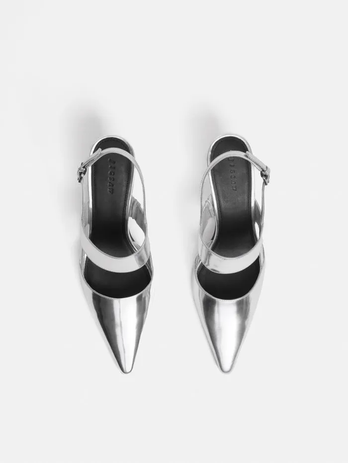 Russo Kitten Heel Silver Women Jigsaw Leather