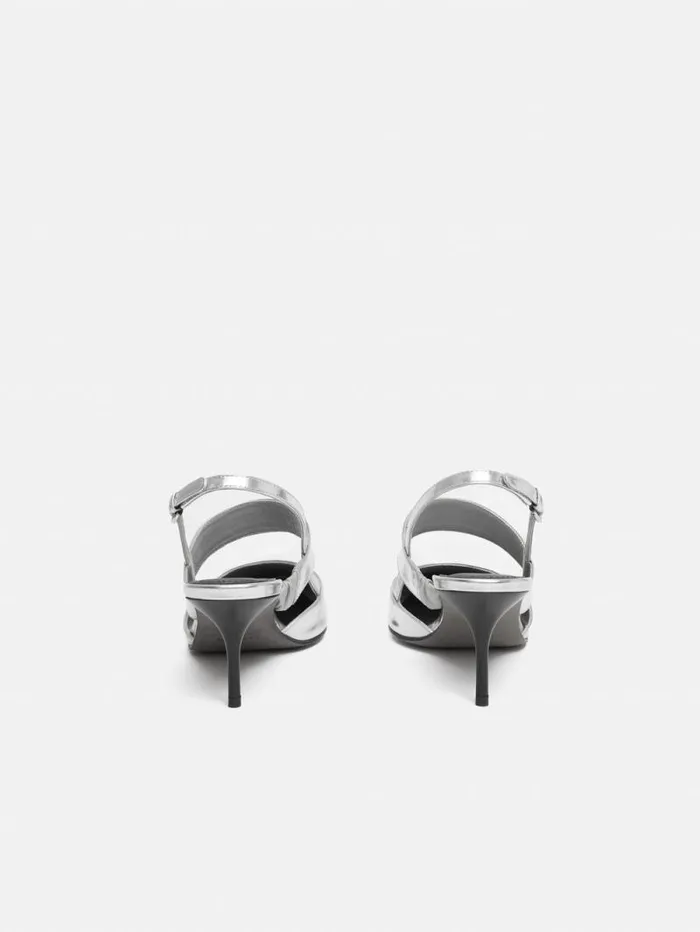 Russo Kitten Heel Silver Women Jigsaw Leather