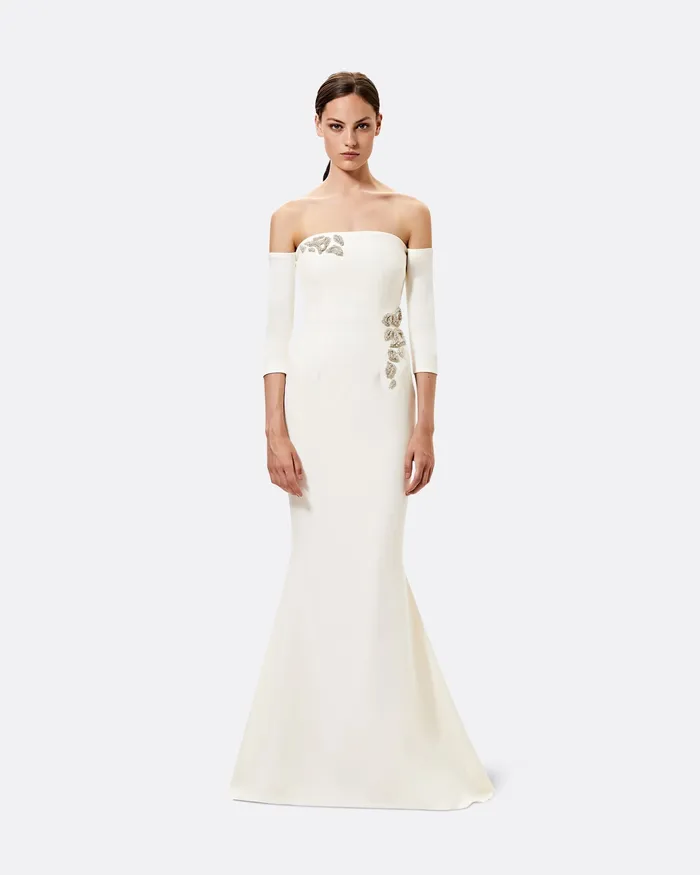 Safiyaa Celiana Embroidered Long Dress Ivory Women Bridal