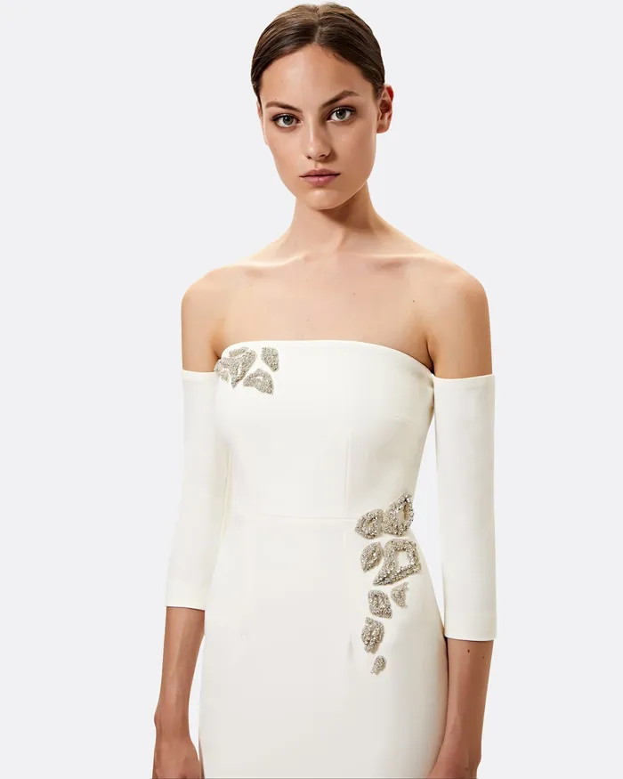 Safiyaa Celiana Embroidered Long Dress Ivory Women Bridal