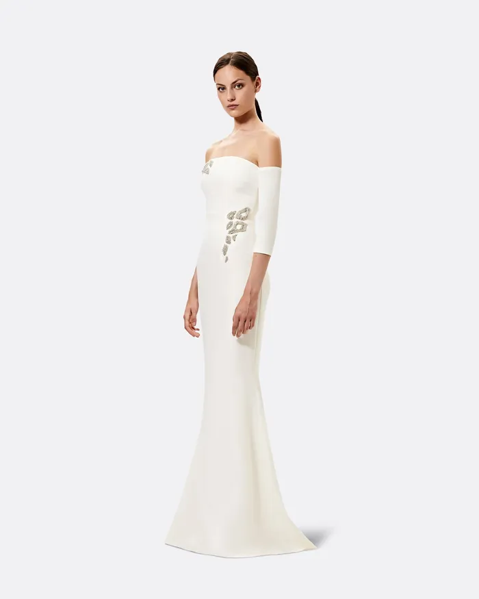 Safiyaa Celiana Embroidered Long Dress Ivory Women Bridal