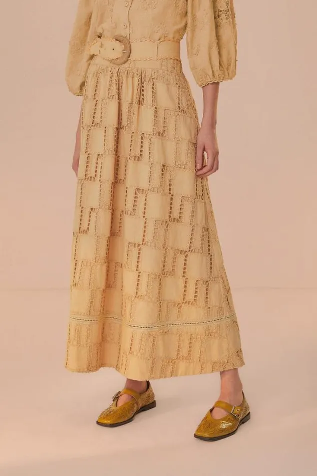 Sand Crochet Midi Skirt Women FARM Rio Skirts
