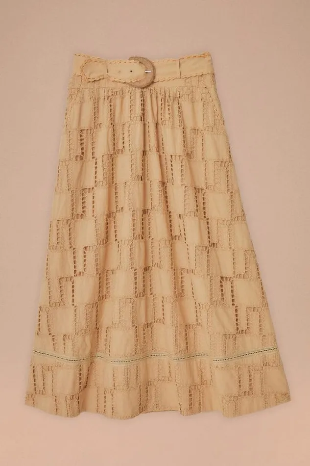 Sand Crochet Midi Skirt Women FARM Rio Skirts