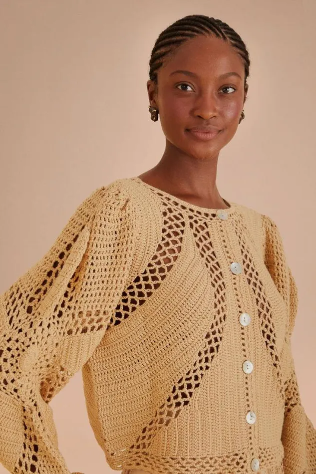 Sand Flower Draw Crochet Cardigan Women FARM Rio Cardigans