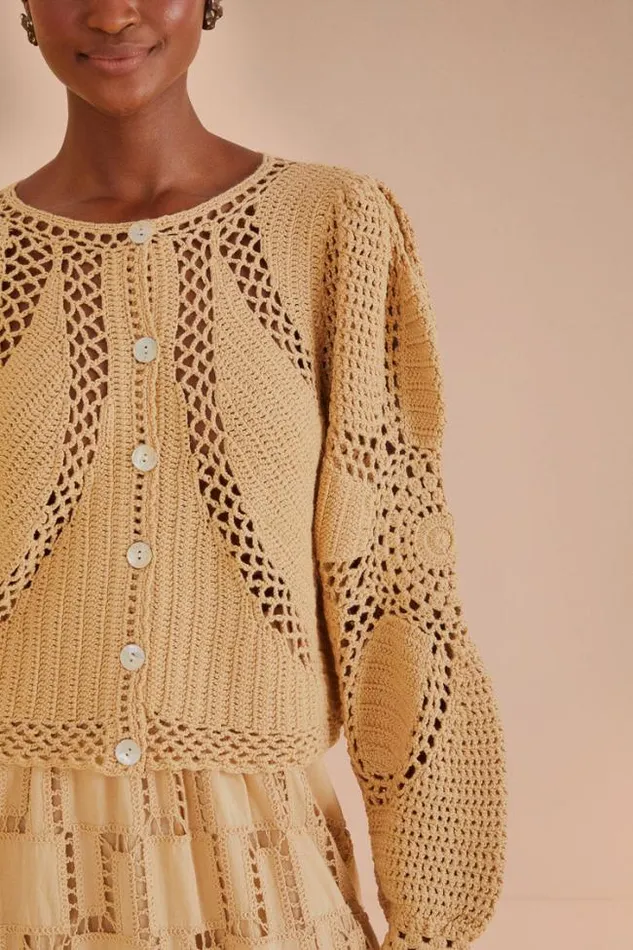 Sand Flower Draw Crochet Cardigan Women FARM Rio Cardigans