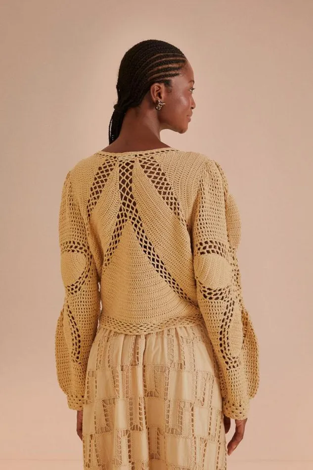 Sand Flower Draw Crochet Cardigan Women FARM Rio Cardigans