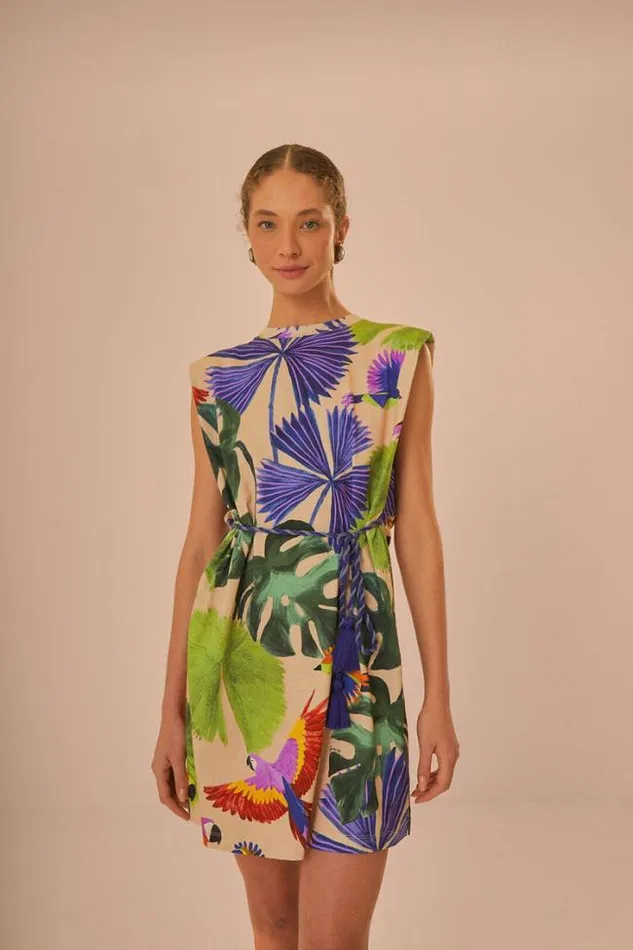 Sand Macaw Jungle Organic Cotton TShirt Dress Women FARM Rio Mini Dresses
