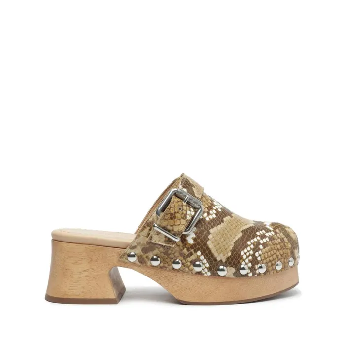 Sandals Ever SnakeEmbossed Leather Flat True Beige Schutz Shoes Platforms