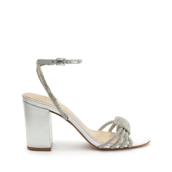 Sandals Jewell Block Metallic Nappa Leather Sandal Silver Schutz Shoes Block Heels
