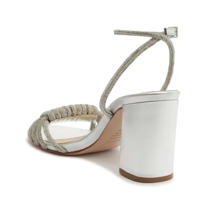 Sandals Jewell Block Metallic Nappa Leather Sandal Silver Schutz Shoes Block Heels