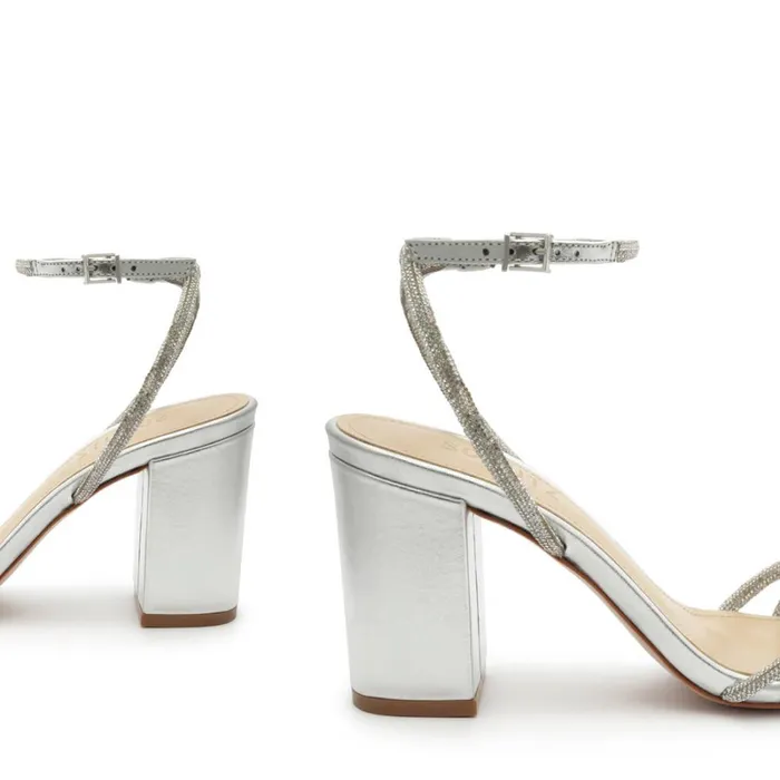 Sandals Jewell Block Metallic Nappa Leather Sandal Silver Schutz Shoes Block Heels