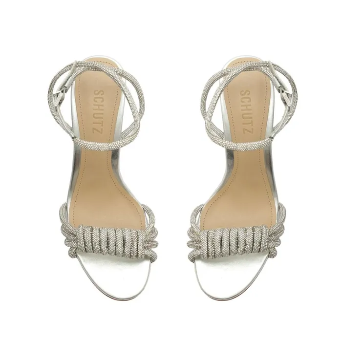 Sandals Jewell Block Metallic Nappa Leather Sandal Silver Schutz Shoes Block Heels